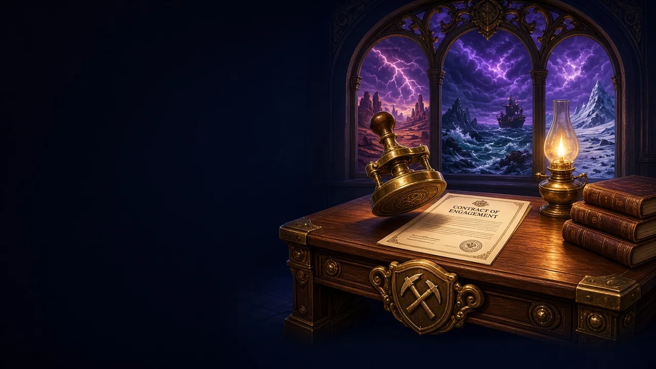 The PACT Gaming signing desk: a brass stamp over an unsigned contract